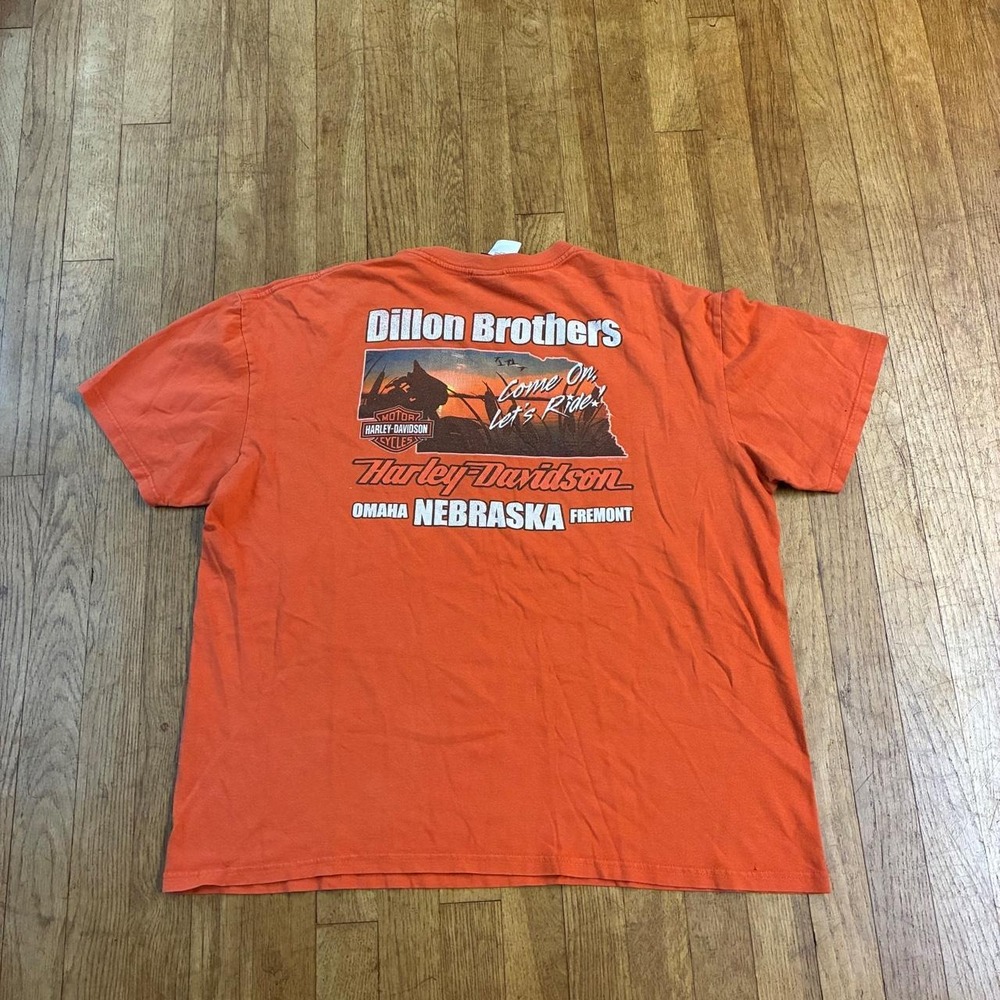Harley Davidson T-Shirt XL Orange Biker Dillon Brothers Nebraska Y2K Grunge Tee
